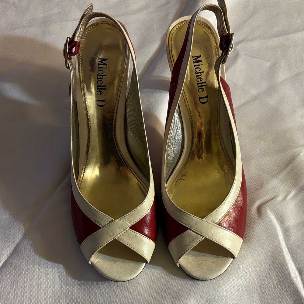 Michelle D Red and Cream Slingback Heels 8